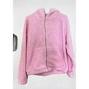Forever 21 Pink Sherpa Zip Up Hoodie with Pockets size Large New